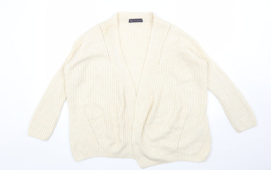 Marks and Spencer Womens White V-Neck Acrylic Cardigan Jumper Size S