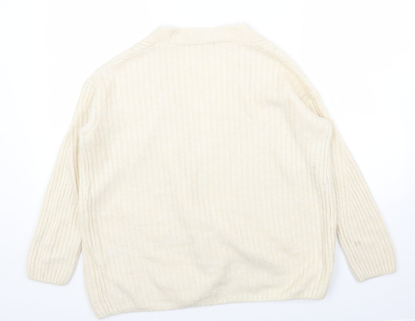Marks and Spencer Womens White V-Neck Acrylic Cardigan Jumper Size S