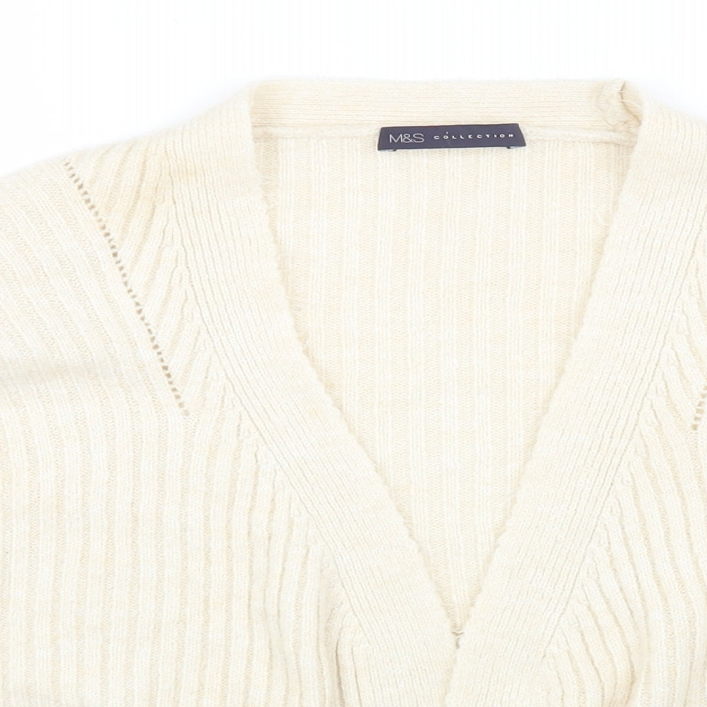 Marks and Spencer Womens White V-Neck Acrylic Cardigan Jumper Size S
