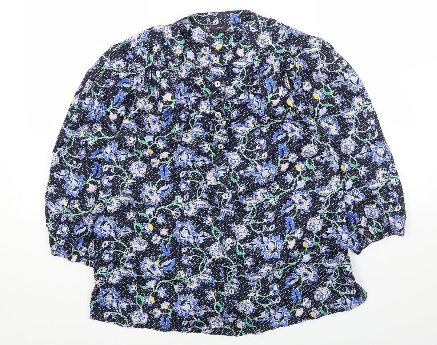 Marks and Spencer Womens Multicoloured Floral Cotton Basic Button-Up Size 8 Round Neck