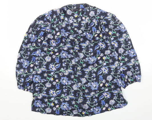 Marks and Spencer Womens Multicoloured Floral Cotton Basic Button-Up Size 8 Round Neck