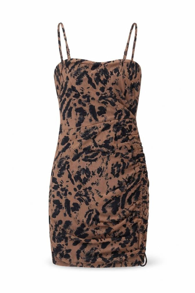 Mana Womens Brown Animal Print Polyester Mini Size 6 Square Neck Pullover