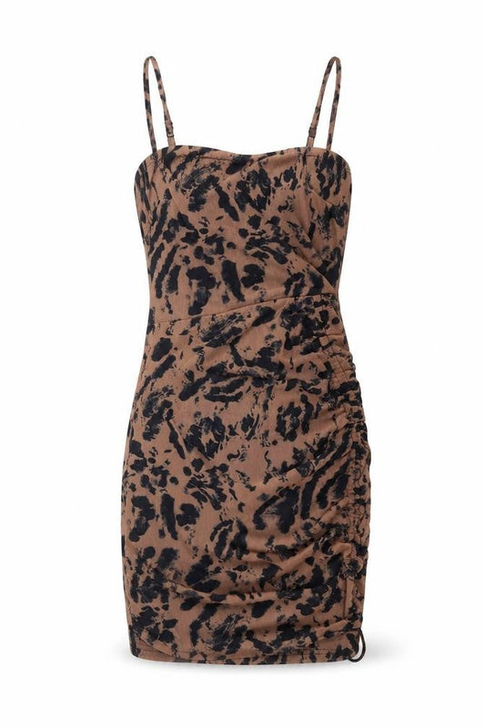 Mana Womens Brown Animal Print Polyester Mini Size 6 Square Neck Pullover