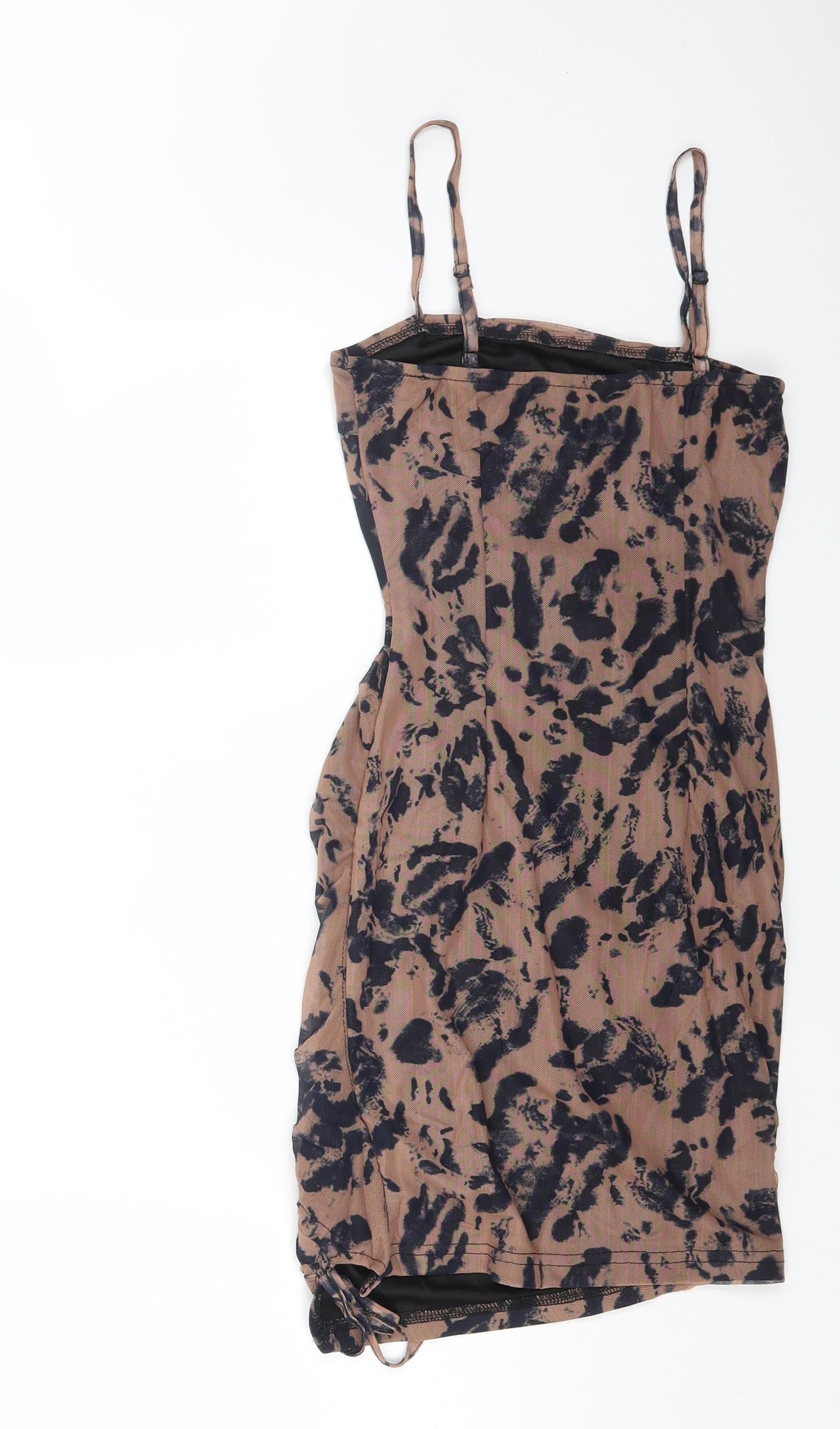 Mana Womens Brown Animal Print Polyester Mini Size 6 Square Neck Pullover
