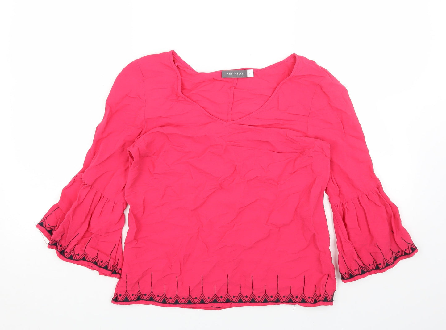 Mint Velvet Womens Pink Geometric Viscose Basic Blouse Size 8 V-Neck