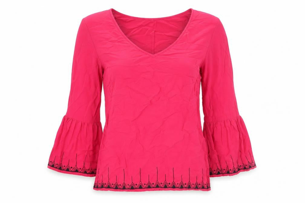 Mint Velvet Womens Pink Geometric Viscose Basic Blouse Size 8 V-Neck