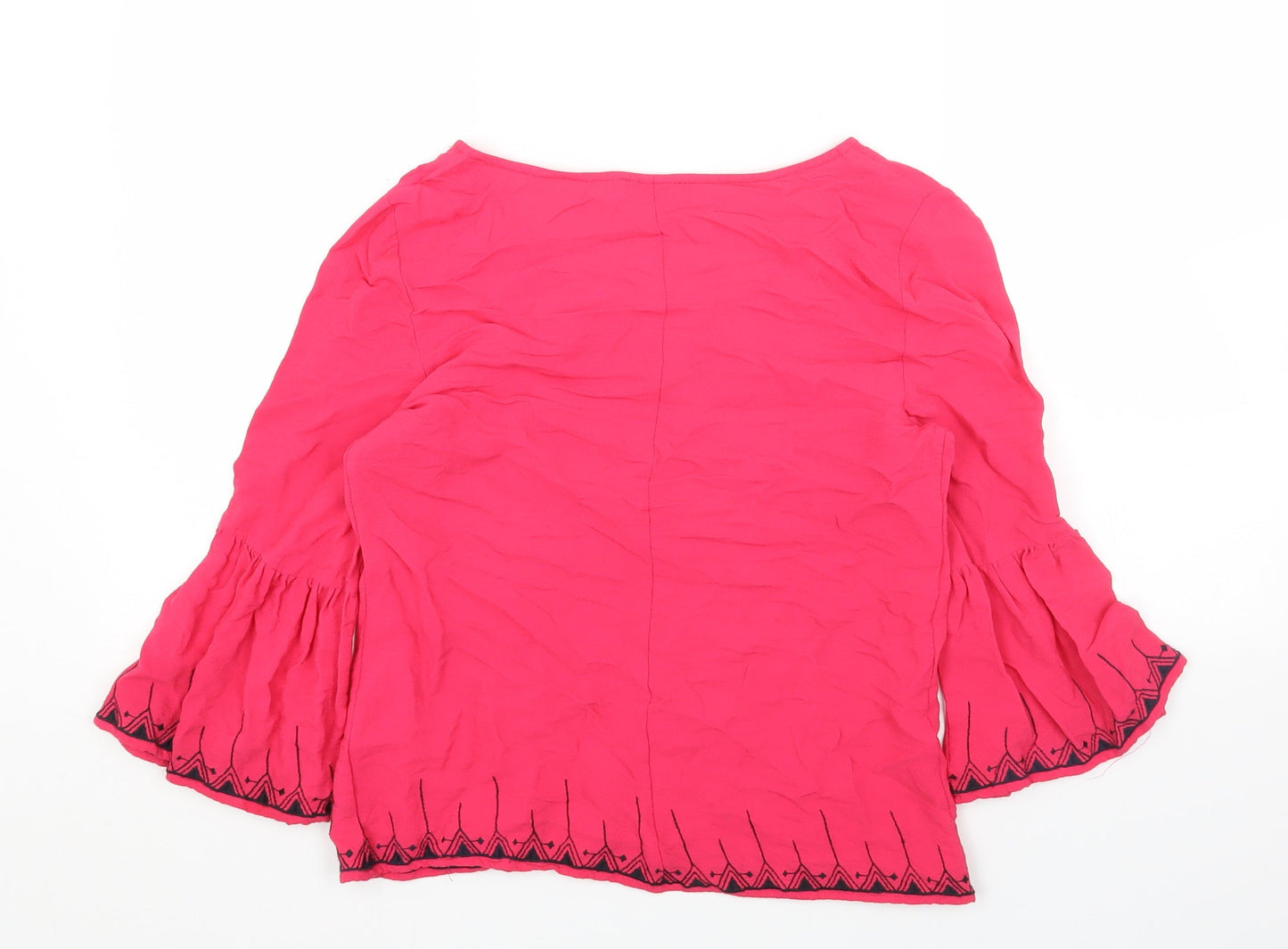Mint Velvet Womens Pink Geometric Viscose Basic Blouse Size 8 V-Neck
