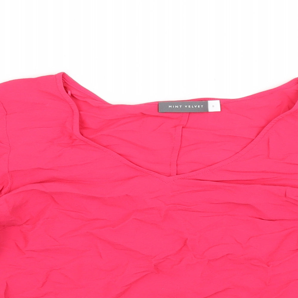 Mint Velvet Womens Pink Geometric Viscose Basic Blouse Size 8 V-Neck