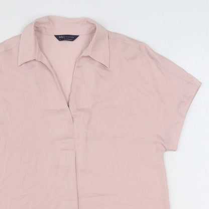 Marks & Spencer Womens Pink Polyester Basic Blouse Size 8 Collared