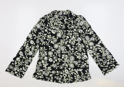 Marks & Spencer Womens Black Floral Viscose Basic Button-Up Size 6 Collared