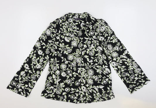 Marks and Spencer Womens Black Floral Viscose Basic Button-Up Size 6 Collared