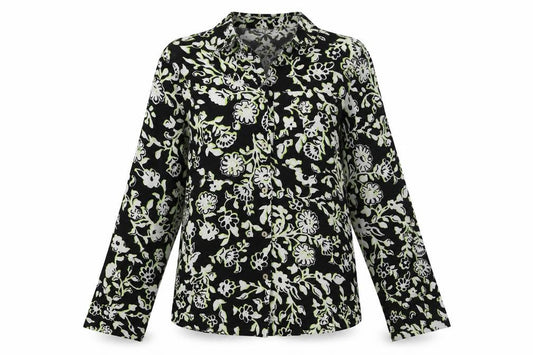 Marks and Spencer Womens Black Floral Viscose Basic Button-Up Size 6 Collared
