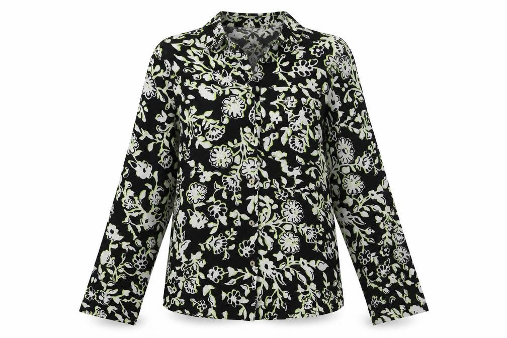 Marks & Spencer Womens Black Floral Viscose Basic Button-Up Size 6 Collared