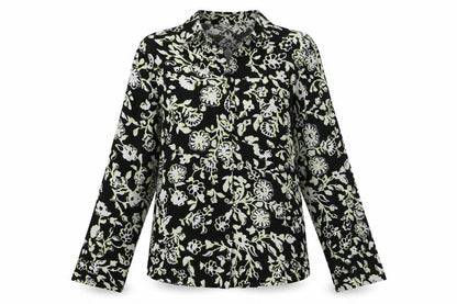 Marks & Spencer Womens Black Floral Viscose Basic Button-Up Size 6 Collared