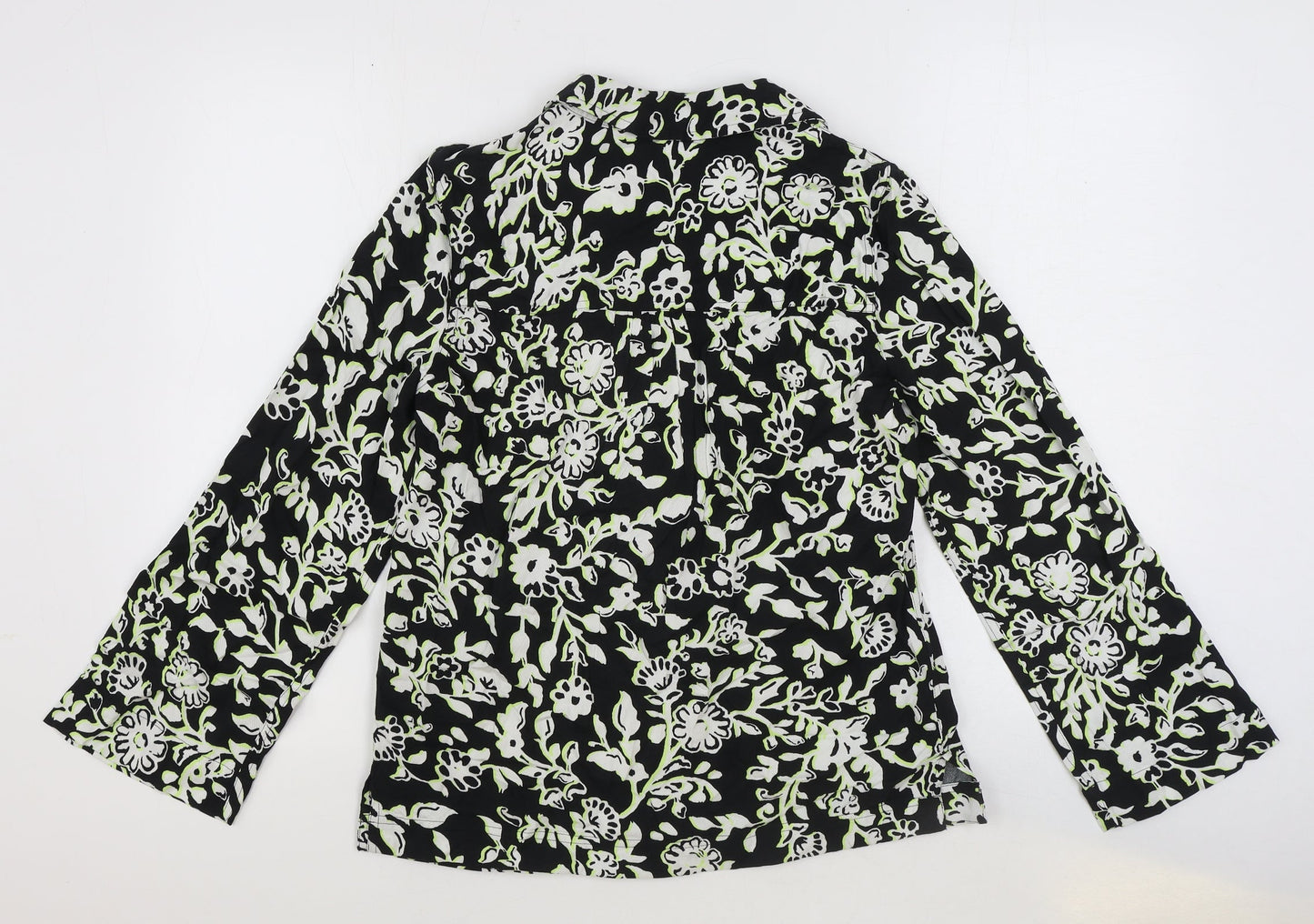 Marks and Spencer Womens Black Floral Viscose Basic Button-Up Size 6 Collared