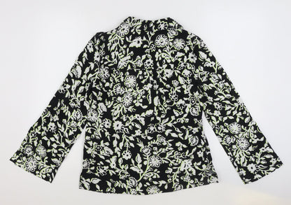 Marks & Spencer Womens Black Floral Viscose Basic Button-Up Size 6 Collared