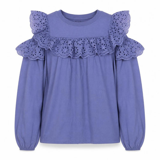 River Island Womens Blue Floral 100% Cotton Basic Blouse Size 8 Round Neck - Cold Shoulder