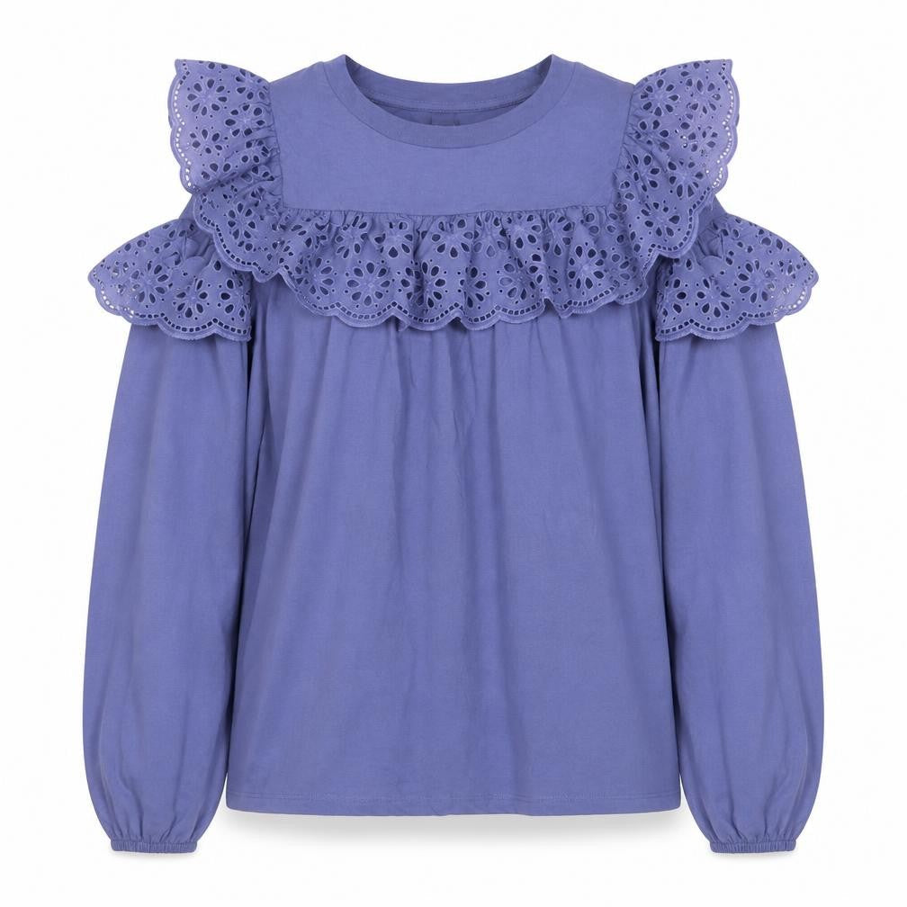 River Island Womens Blue Floral 100% Cotton Basic Blouse Size 8 Round Neck - Cold Shoulder