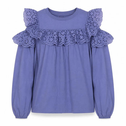 River Island Womens Blue Floral 100% Cotton Basic Blouse Size 8 Round Neck - Cold Shoulder