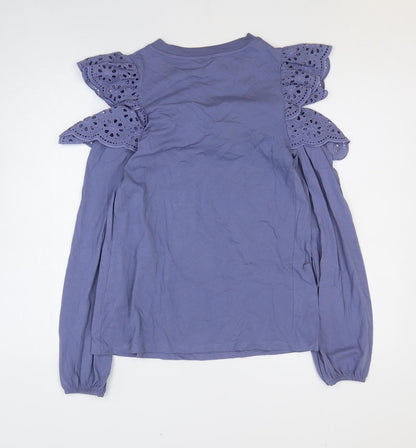 River Island Womens Blue Floral 100% Cotton Basic Blouse Size 8 Round Neck - Cold Shoulder