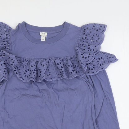 River Island Womens Blue Floral 100% Cotton Basic Blouse Size 8 Round Neck - Cold Shoulder