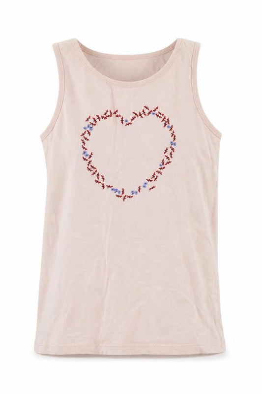 La Redoute Girls Pink 100% Cotton Basic Tank Size 10 Years Round Neck Pullover - Heart Print