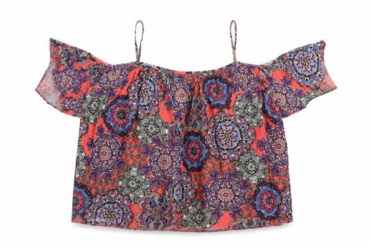 Atmosphere Womens Orange Geometric Viscose Basic Blouse Size 14 Off the Shoulder
