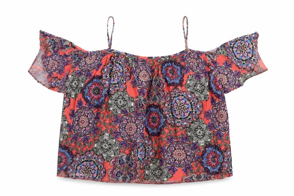 Atmosphere Womens Orange Geometric Viscose Basic Blouse Size 14 Off the Shoulder