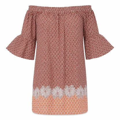 Next Womens Red Geometric Viscose Shift Size 10 Off the Shoulder