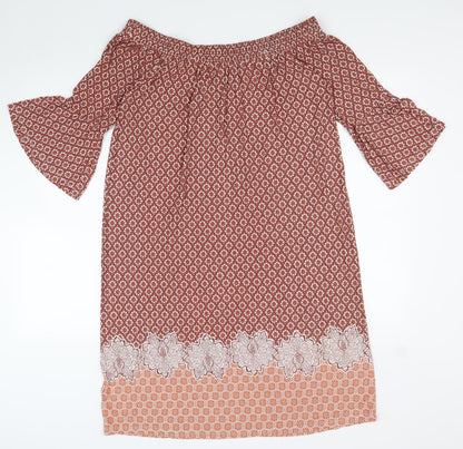 Next Womens Red Geometric Viscose Shift Size 10 Off the Shoulder