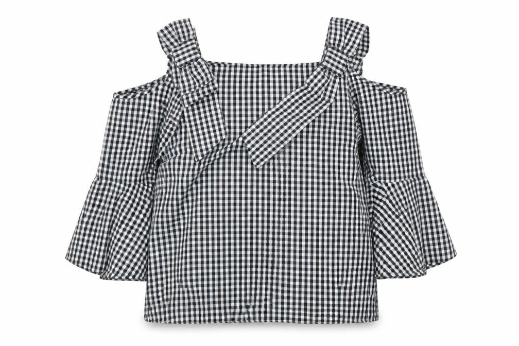 Miss Selfridge Womens Black Check Polyester Basic Blouse Size 8 Off the Shoulder