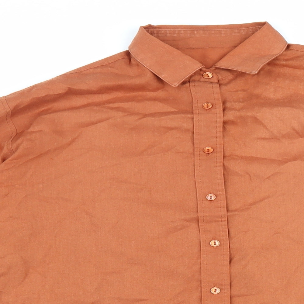St Michael Womens Orange Cotton Basic Button-Up Size 12 Collared