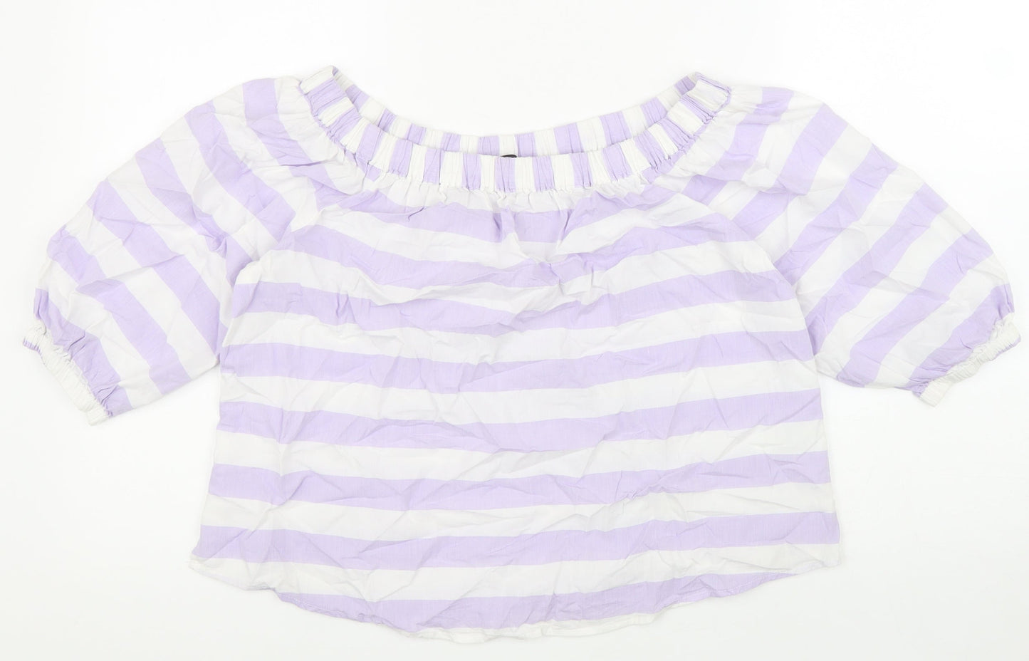 Marks and Spencer Womens Purple Striped 100% Cotton Basic Blouse Size 8 Boat Neck