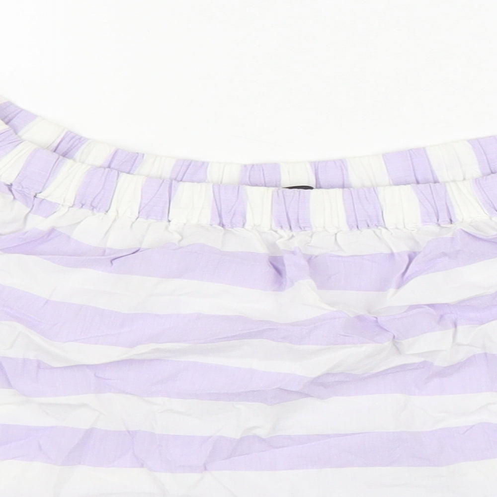 Marks and Spencer Womens Purple Striped 100% Cotton Basic Blouse Size 8 Boat Neck