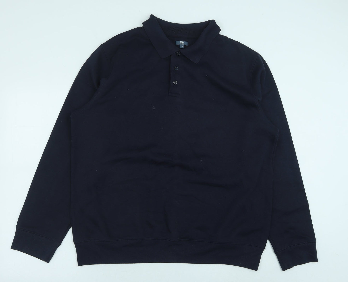 Easy Womens Blue Herringbone Polyester Pullover Sweatshirt Size XL Button