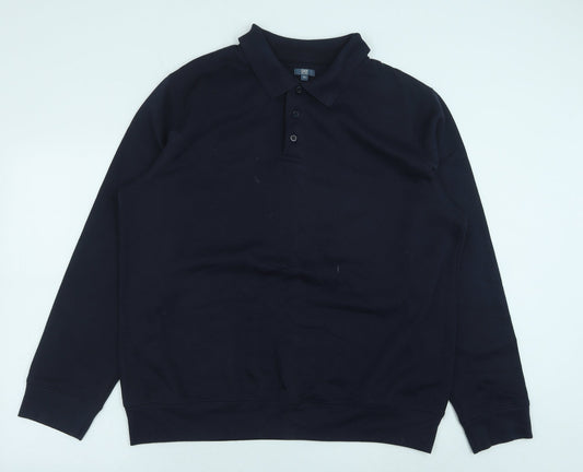 Easy Womens Blue Herringbone Polyester Pullover Sweatshirt Size XL Button