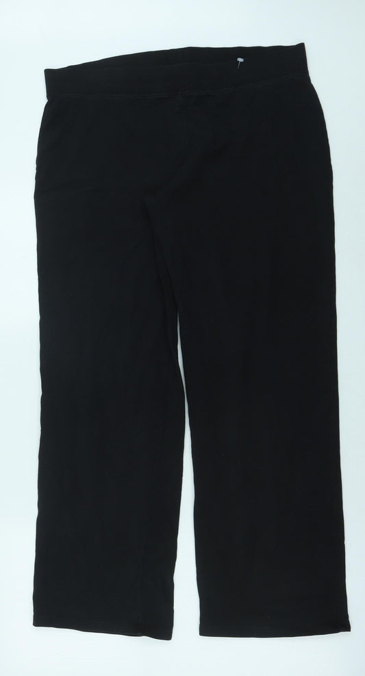 Marks and Spencer Womens Black Cotton Trousers Size 36 in Regular