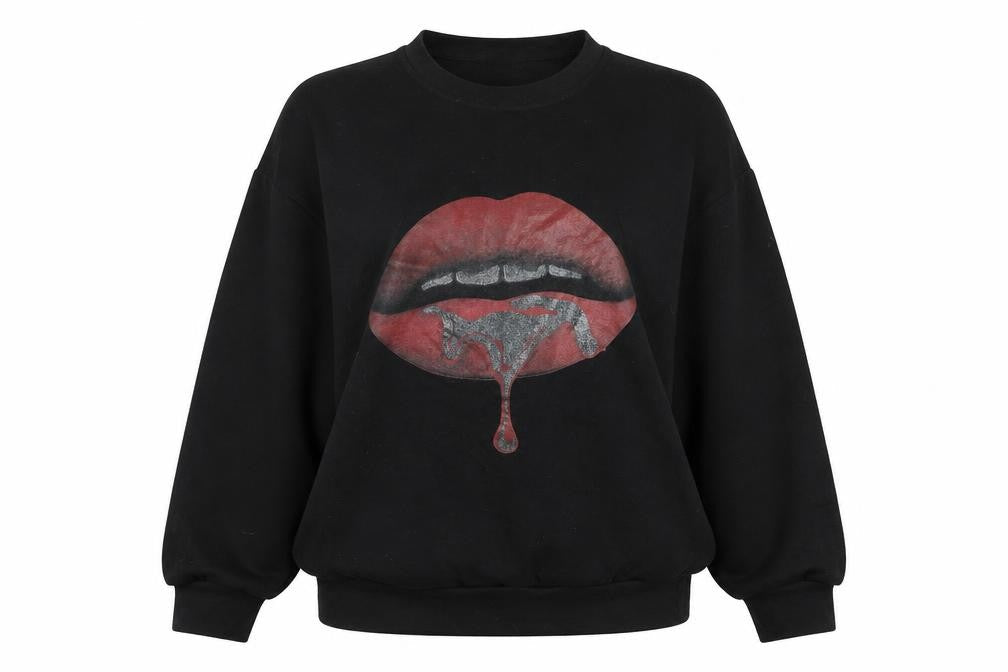 AX Paris Womens Black Cotton Pullover Sweatshirt Size M Pullover - Lips