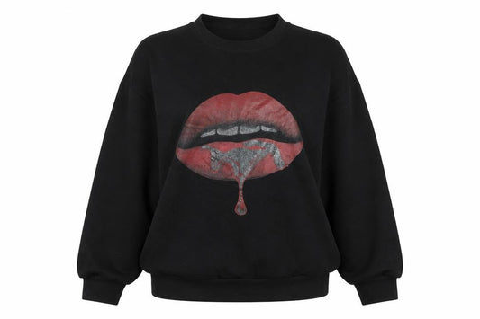 AX Paris Womens Black Cotton Pullover Sweatshirt Size M Pullover - Lips