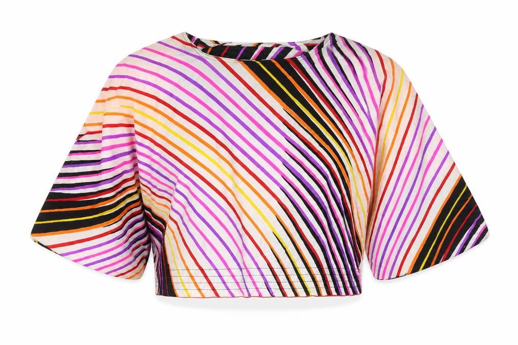 Monique Womens Multicoloured Geometric Polyester Cropped Blouse Size 14 Round Neck - Angel Sleeve