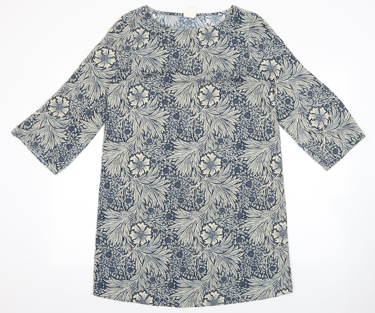 H&M Womens Blue Floral Polyester Shift Size 4 Boat Neck Pullover