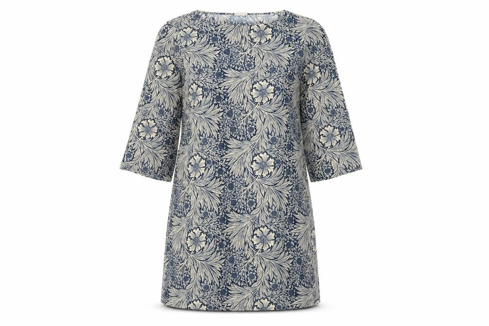 H&M Womens Blue Floral Polyester Shift Size 4 Boat Neck Pullover