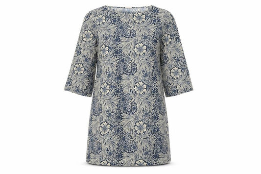 H&M Womens Blue Floral Polyester Shift Size 4 Boat Neck Pullover