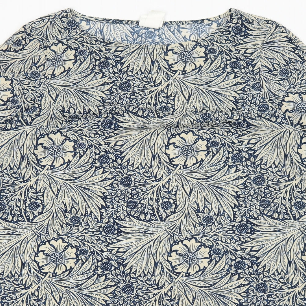 H&M Womens Blue Floral Polyester Shift Size 4 Boat Neck Pullover