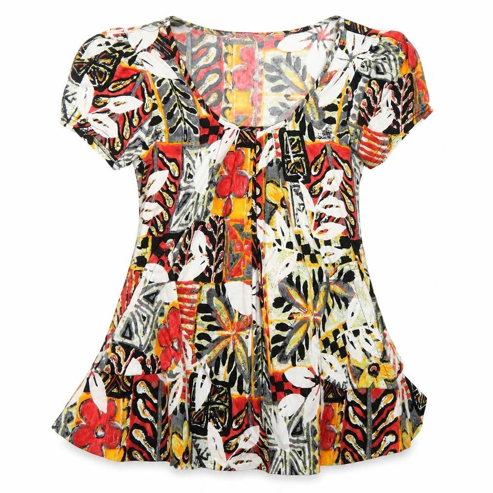 West One Womens Multicoloured Geometric Polyester Basic Blouse Size 10 Scoop Neck