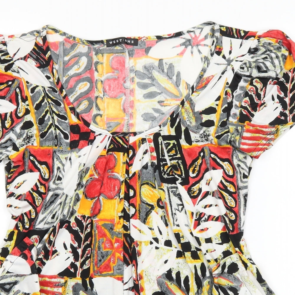 West One Womens Multicoloured Geometric Polyester Basic Blouse Size 10 Scoop Neck