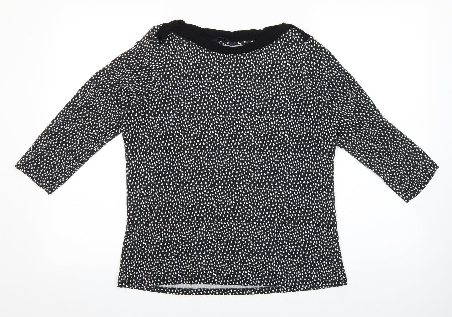 Marks and Spencer Womens Black Geometric Viscose Basic Blouse Size 14 Boat Neck