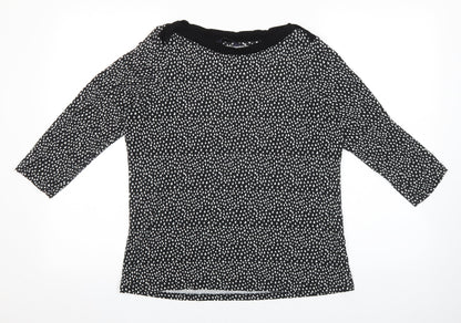 Marks & Spencer Womens Black Geometric Viscose Basic Blouse Size 14 Boat Neck