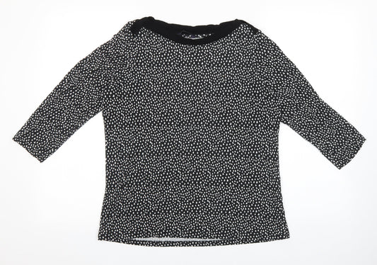 Marks and Spencer Womens Black Geometric Viscose Basic Blouse Size 14 Boat Neck