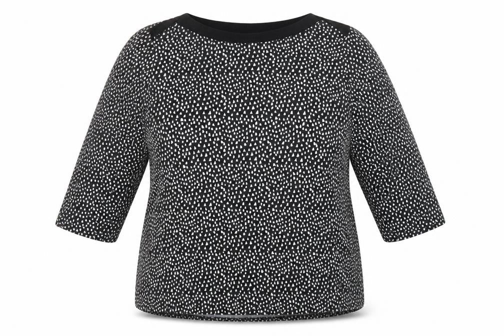 Marks & Spencer Womens Black Geometric Viscose Basic Blouse Size 14 Boat Neck